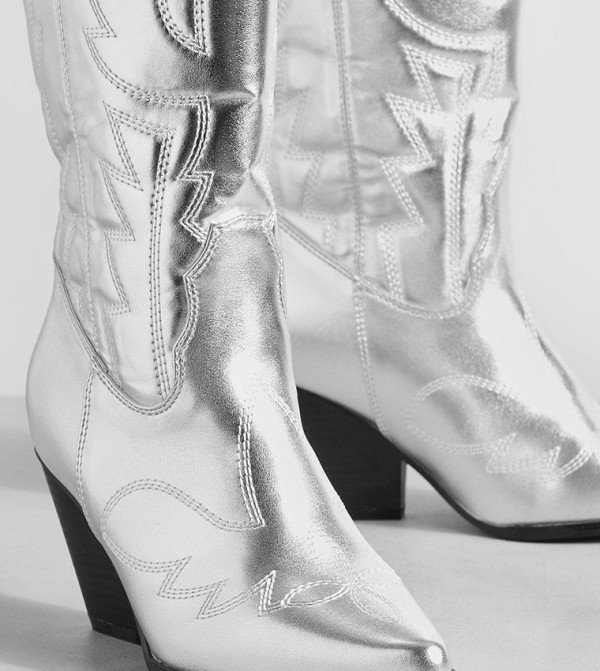بوهو - اوتليت بوهو - فضي Knee length Boots