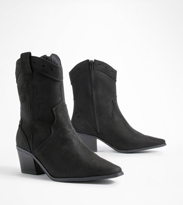 بوهو  بوت لمنتصف الساق - أسود Mid Calf Boots