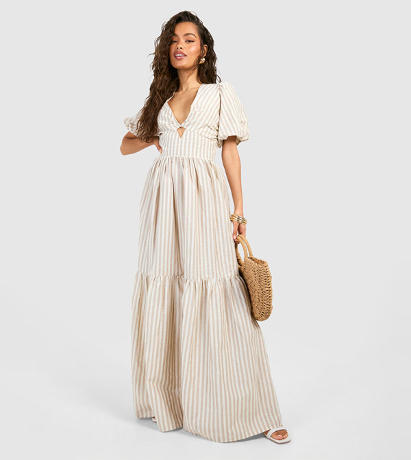 boohoo  statement-sleeve-babydoll - Beige Casual Dresses