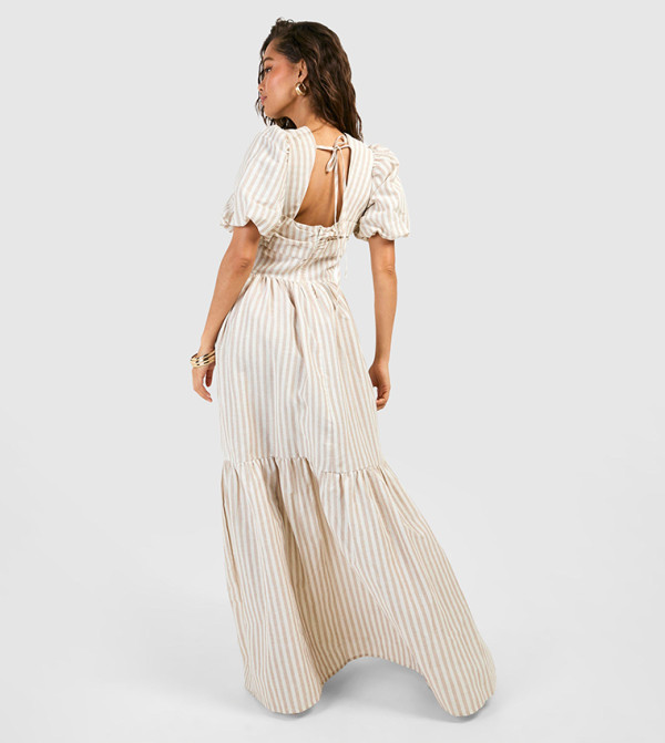 boohoo  statement-sleeve-babydoll - Beige Casual Dresses