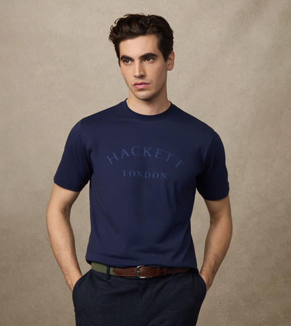 Hackett  T-Shirts - Navy Round Neck T-Shirts