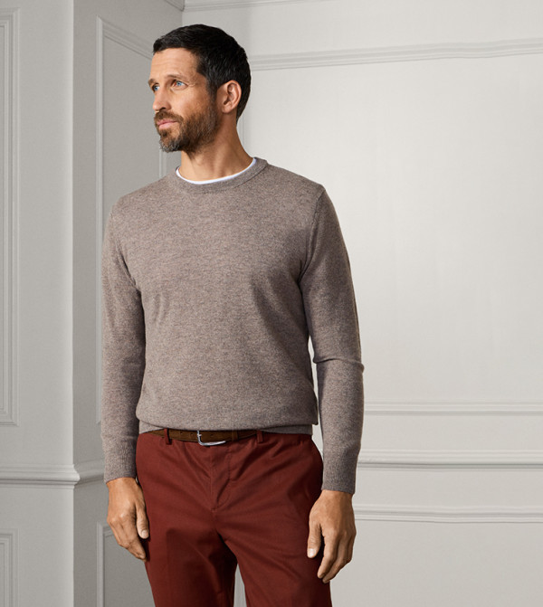 هاكيت  سترات و كارديغانات  - بيج Round Neck Sweaters