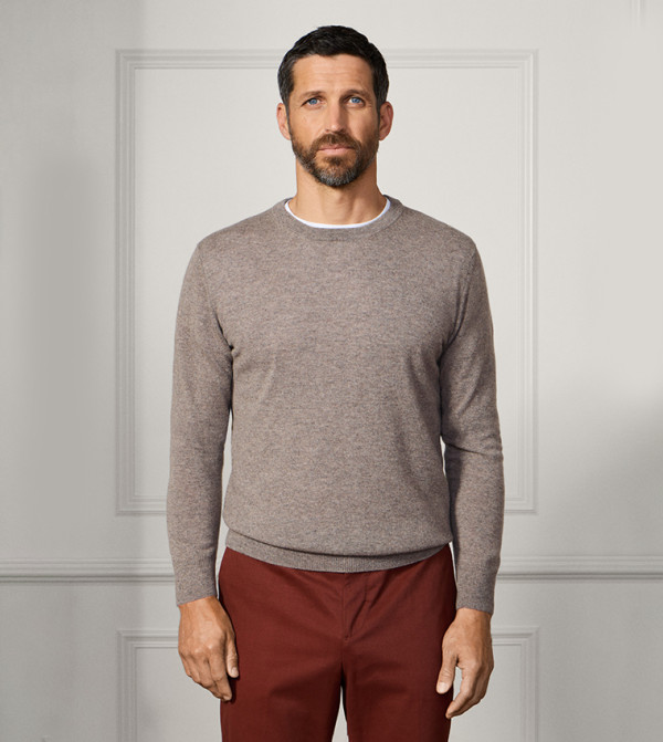 هاكيت  سترات و كارديغانات  - بيج Round Neck Sweaters