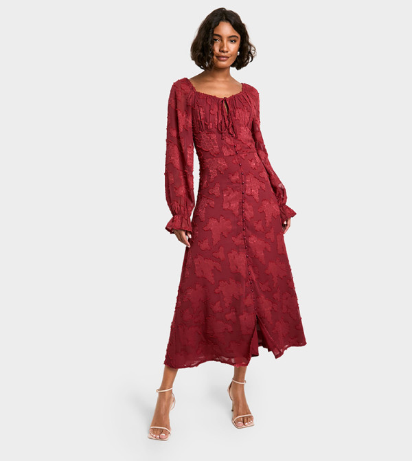 بوهو  Floral-Prints - أحمر  فساتين كاجوال