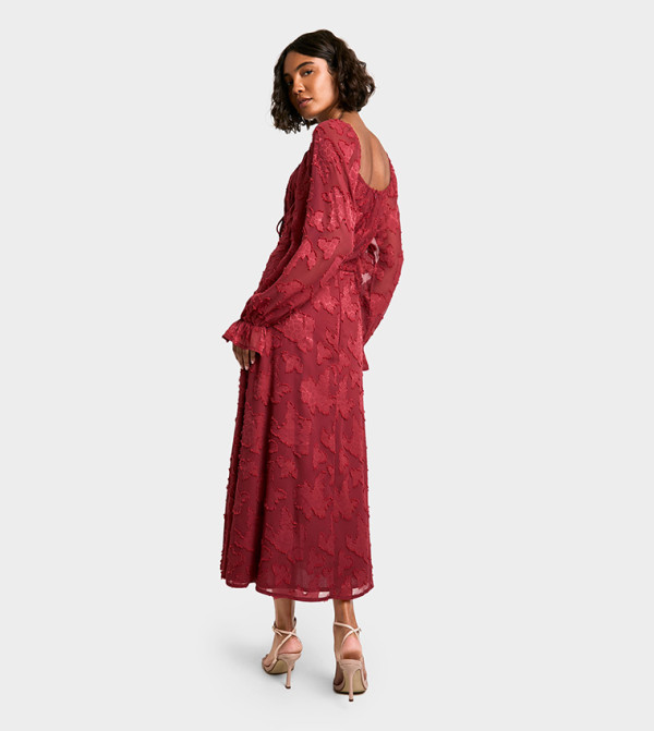 بوهو  Floral-Prints - أحمر  فساتين كاجوال