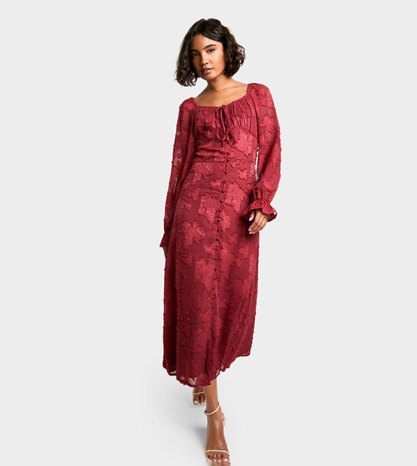 بوهو  Floral-Prints - أحمر  فساتين كاجوال