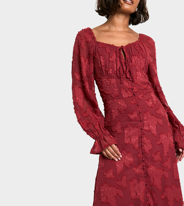 بوهو  Floral-Prints - أحمر  فساتين كاجوال