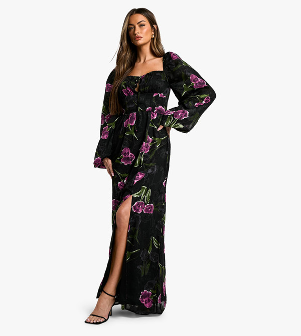 بوهو - اوتليت  floral-dresses-march - أسود Maxi Dresses