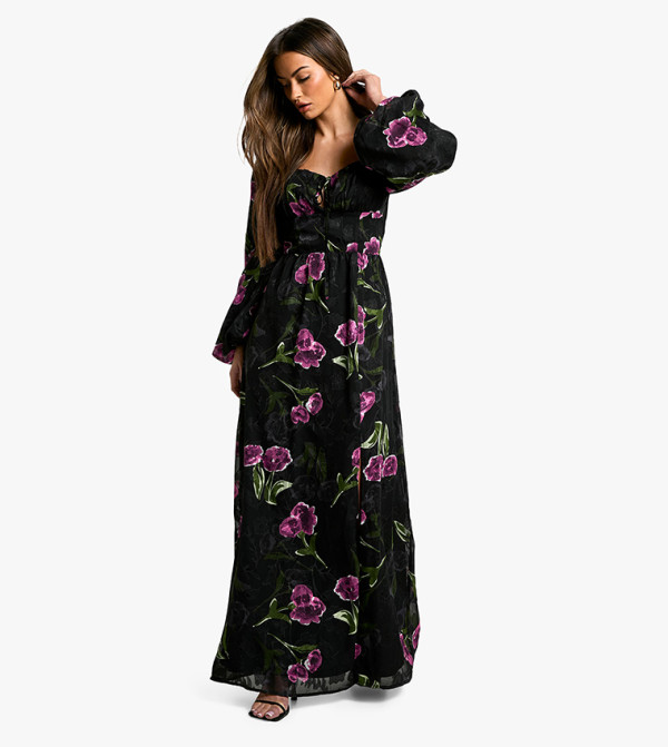 بوهو - اوتليت  floral-dresses-march - أسود Maxi Dresses