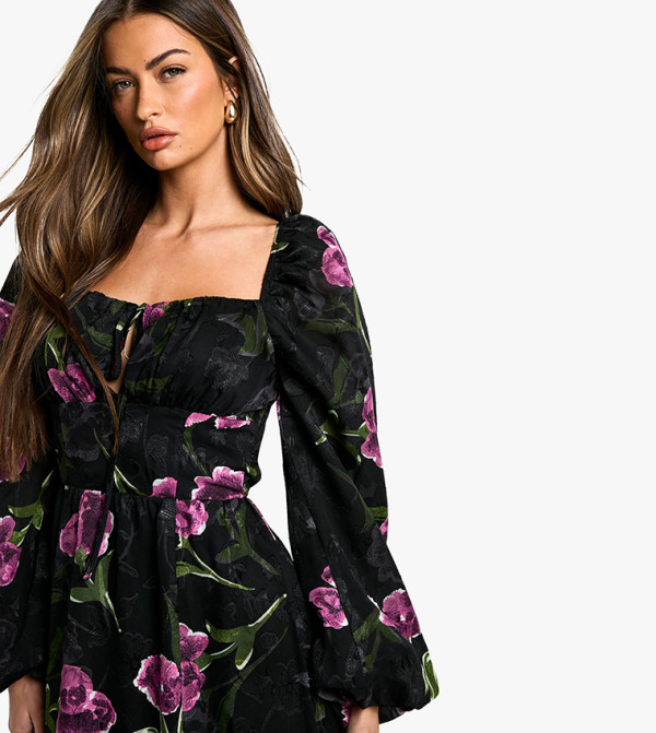 بوهو - اوتليت  floral-dresses-march - أسود Maxi Dresses