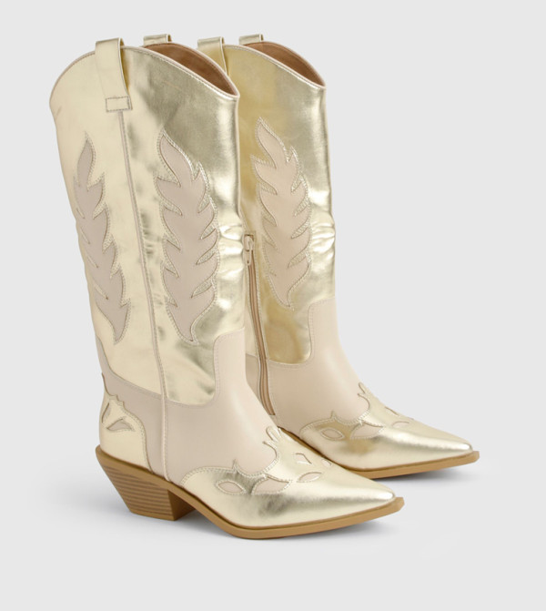 بوهو  بوت لمنتصف الساق - ذهبي Knee length Boots