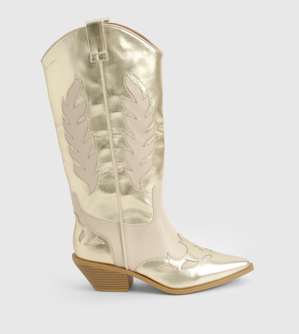 بوهو  بوت لمنتصف الساق - ذهبي Knee length Boots