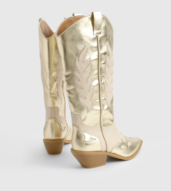 بوهو  بوت لمنتصف الساق - ذهبي Knee length Boots