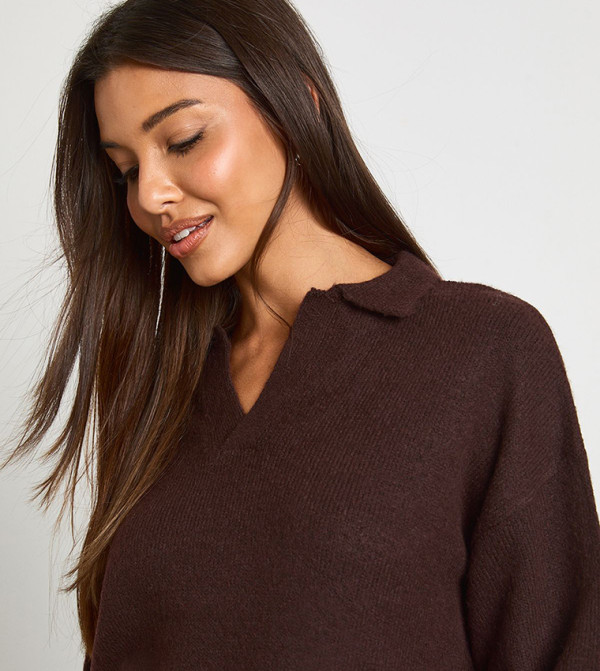 بوهو  سترات و كارديغانات - بني  V-neck Sweaters