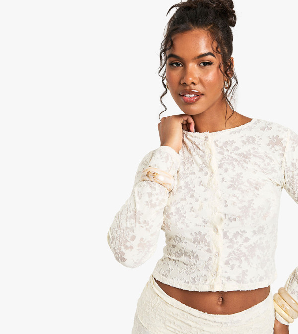 boohoo Floral-Prints - Ivory Cropped Tops