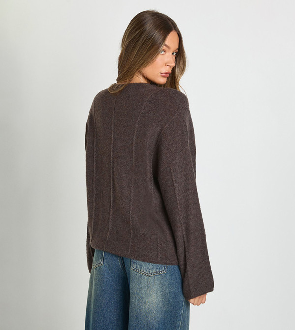 بوهو  سترات و كارديغانات - بني  Round Neck Sweaters