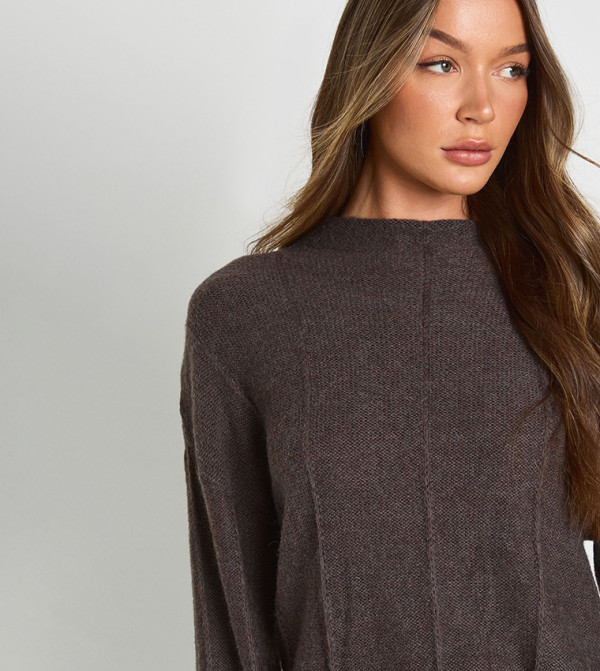 بوهو  سترات و كارديغانات - بني  Round Neck Sweaters