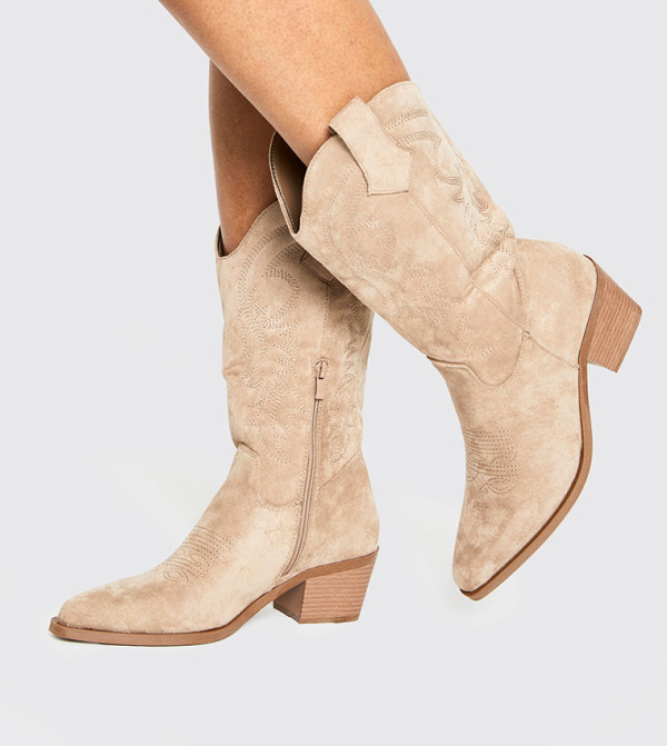 boohoo  Boots - Beige Mid Calf Boots
