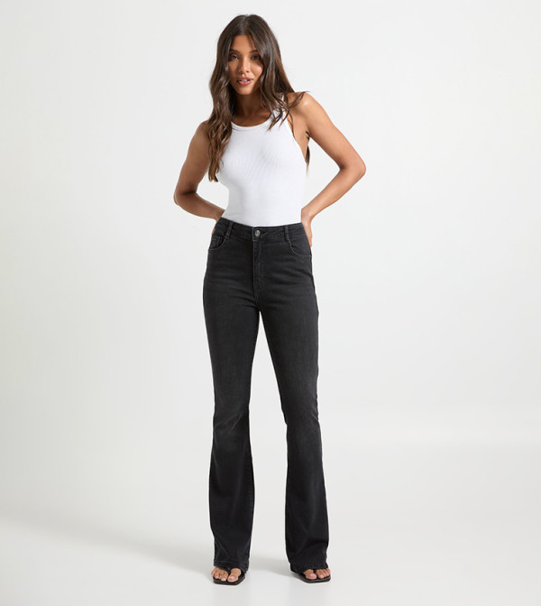 بوهو  denim-obsessed - أسود Wide Leg Jeans