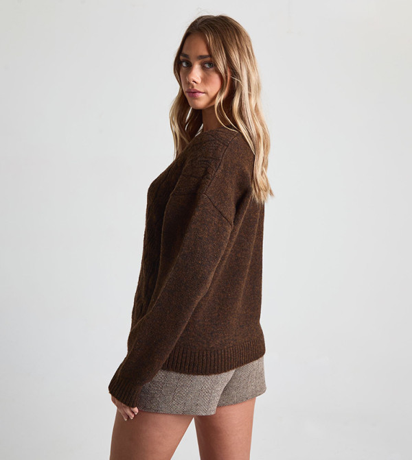 boohoo  knit-notes - Brown V-neck Sweaters