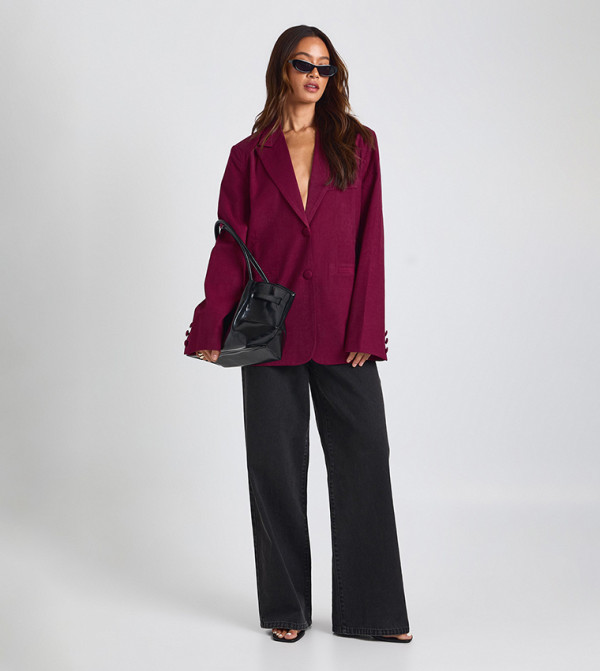 boohoo  the-high-neck-shift - Burgundy Blazers
