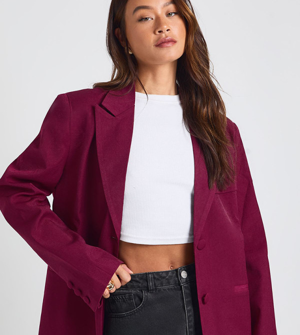 boohoo  the-high-neck-shift - Burgundy Blazers