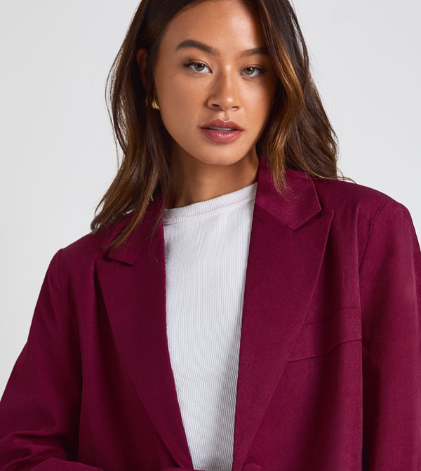 boohoo  the-high-neck-shift - Burgundy Blazers