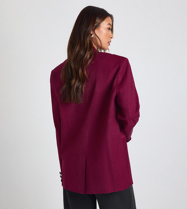 boohoo  the-high-neck-shift - Burgundy Blazers