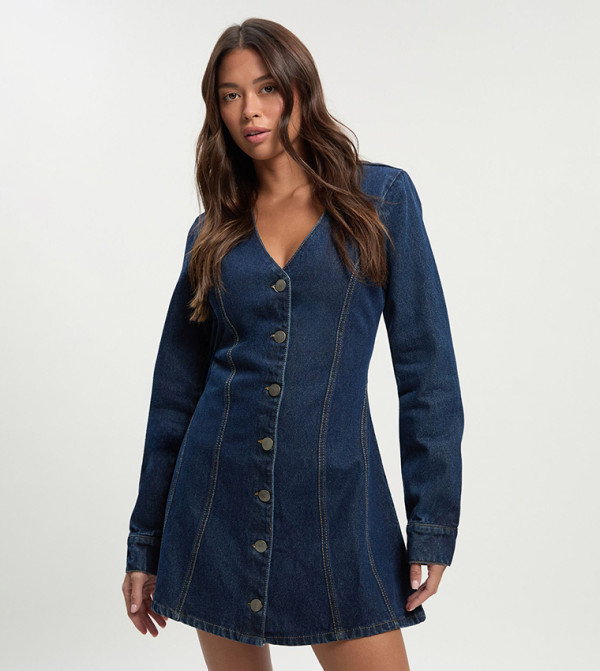 بوهو denim-obsessed - أزرق Mini Dresses