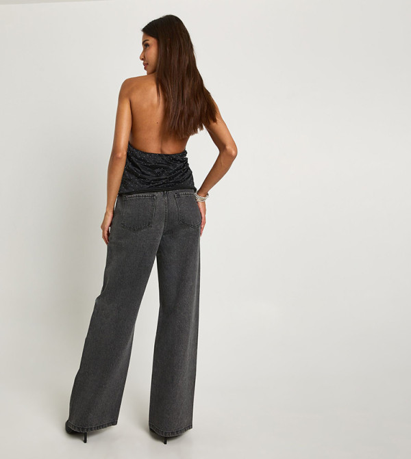بوهو denim-obsessed - أسود Wide Leg Jeans