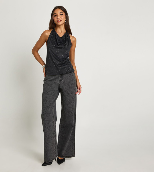 بوهو denim-obsessed - أسود Wide Leg Jeans