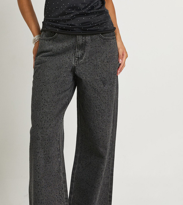 بوهو denim-obsessed - أسود Wide Leg Jeans