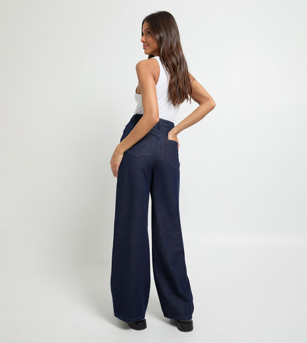 بوهو  denim-obsessed - نيلي  Wide Leg Jeans