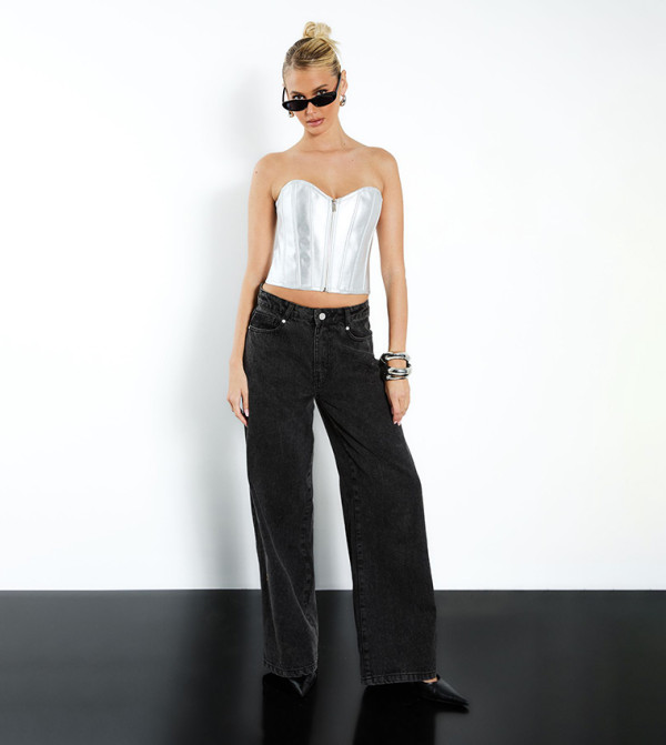 بوهو corset-bubble-edit - فضي Cropped Tops