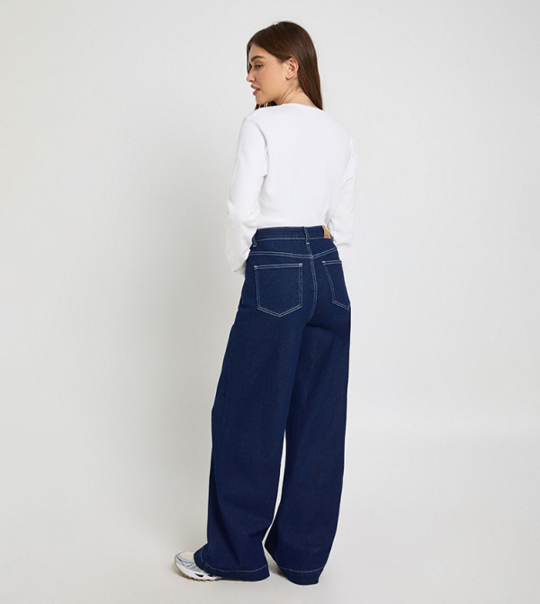 بوهو  baggy-denim-edit - أزرق Wide Leg Jeans