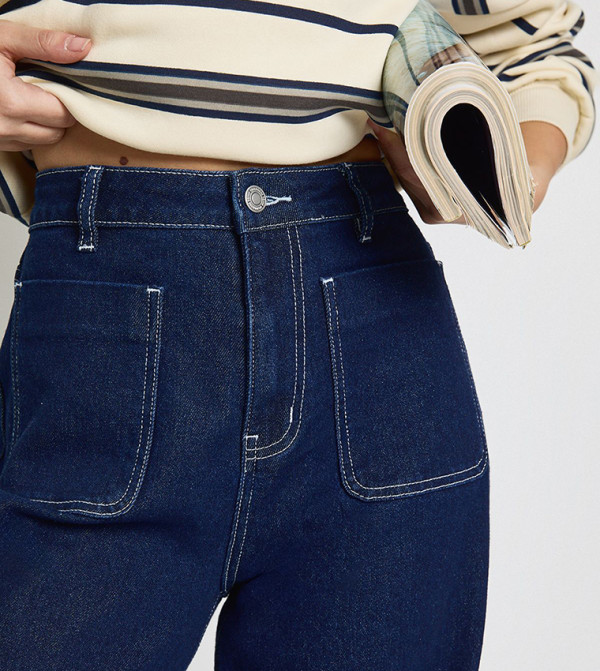 بوهو  baggy-denim-edit - أزرق Wide Leg Jeans