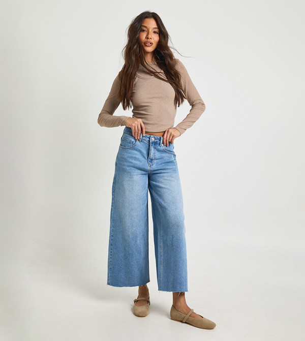 بوهو  ساق واسعة - أزرق Wide Leg Jeans