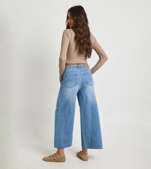 بوهو  ساق واسعة - أزرق Wide Leg Jeans