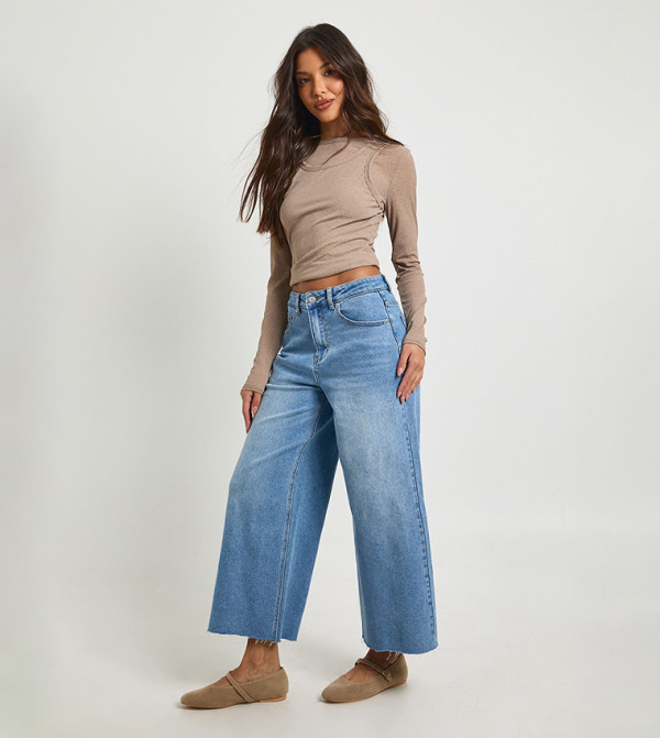 بوهو  ساق واسعة - أزرق Wide Leg Jeans
