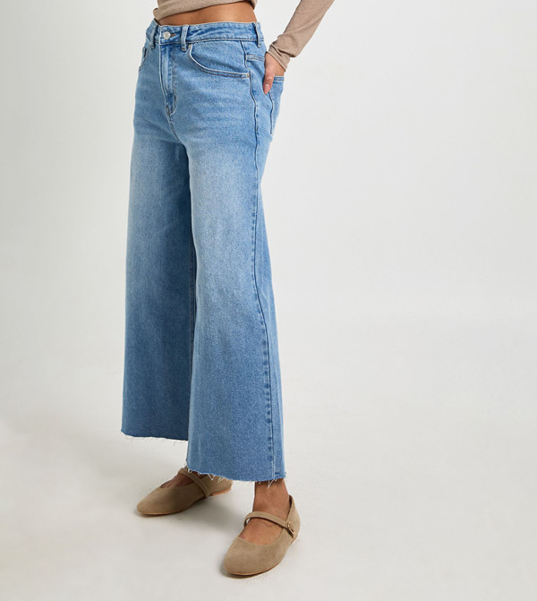 بوهو  ساق واسعة - أزرق Wide Leg Jeans