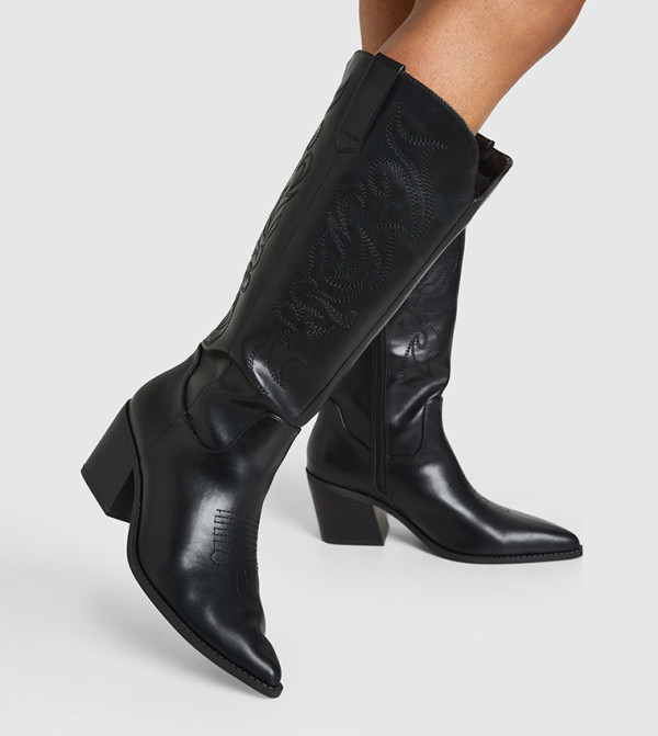 بوهو  بوت لمنتصف الساق - أسود Mid Calf Boots
