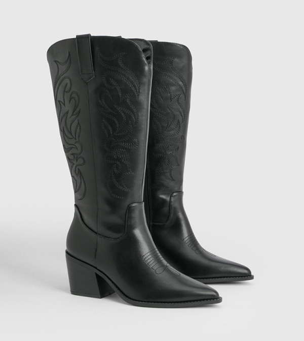 بوهو  بوت لمنتصف الساق - أسود Mid Calf Boots