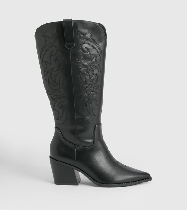 بوهو  بوت لمنتصف الساق - أسود Mid Calf Boots