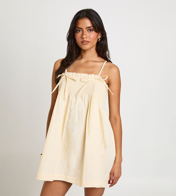 boohoo  statement-sleeve-babydoll - Yellow Mini Dresses