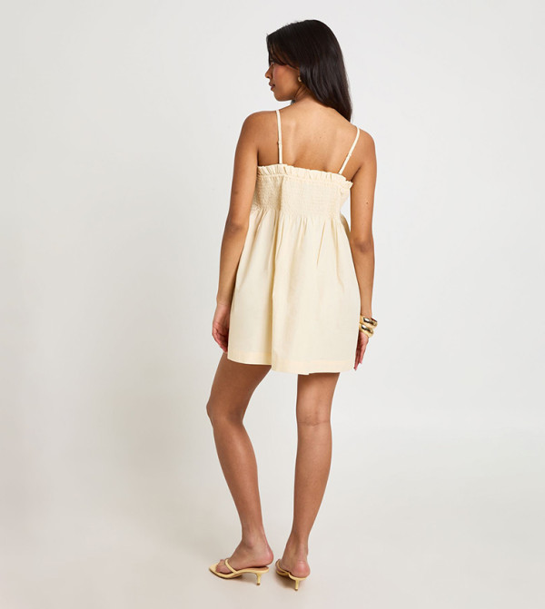 boohoo  statement-sleeve-babydoll - Yellow Mini Dresses