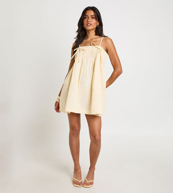 boohoo  statement-sleeve-babydoll - Yellow Mini Dresses