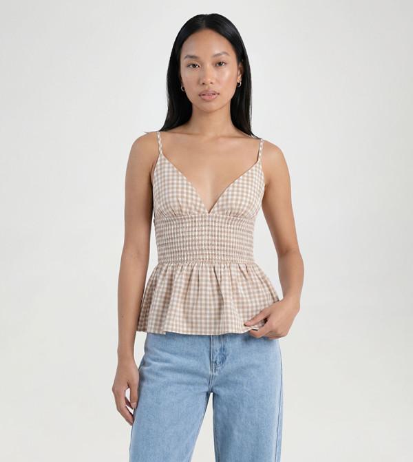 بوهو pretty-in-prints-w - بني Sleeveless Tops