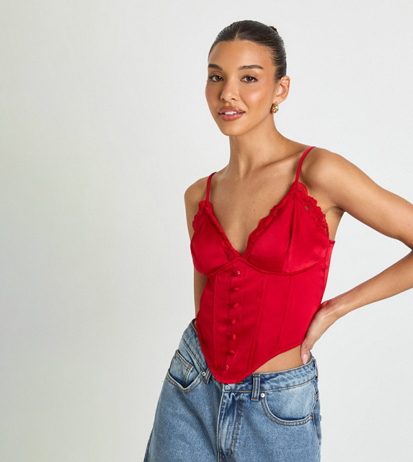boohoo  corset-bubble-edit - Red Cropped Tops
