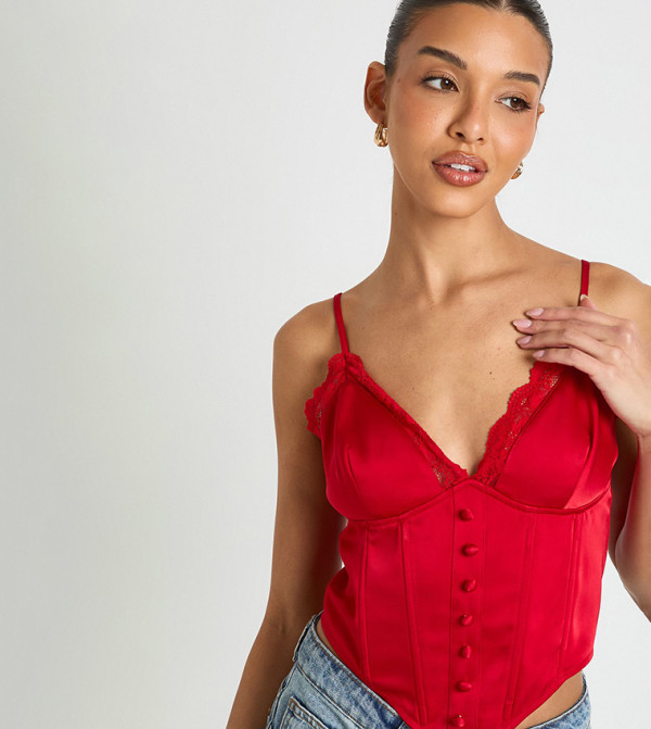 boohoo  corset-bubble-edit - Red Cropped Tops