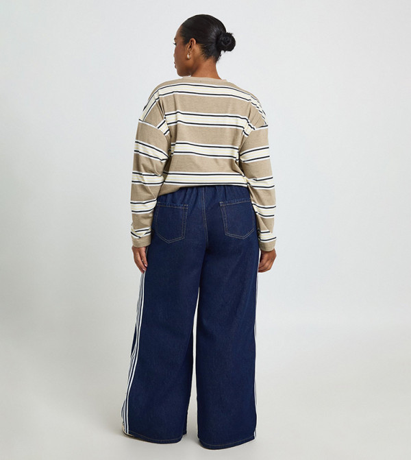 بوهو  ساق واسعة - نيلي  Wide Leg Jeans